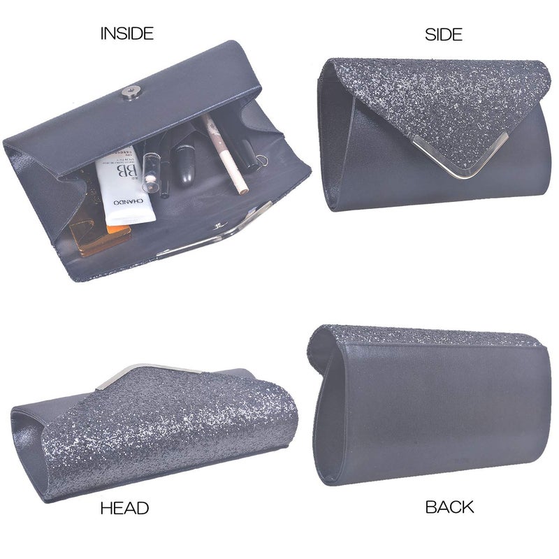 Rancco Women Evening Envelope Handbag Prom Sequin Clutch Purse Shoulder Cross Body Bag (Black) - Image 4